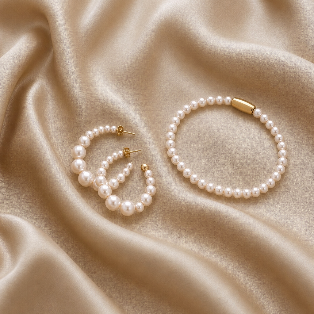 Schmuckset rosa Perlen - silberfarben