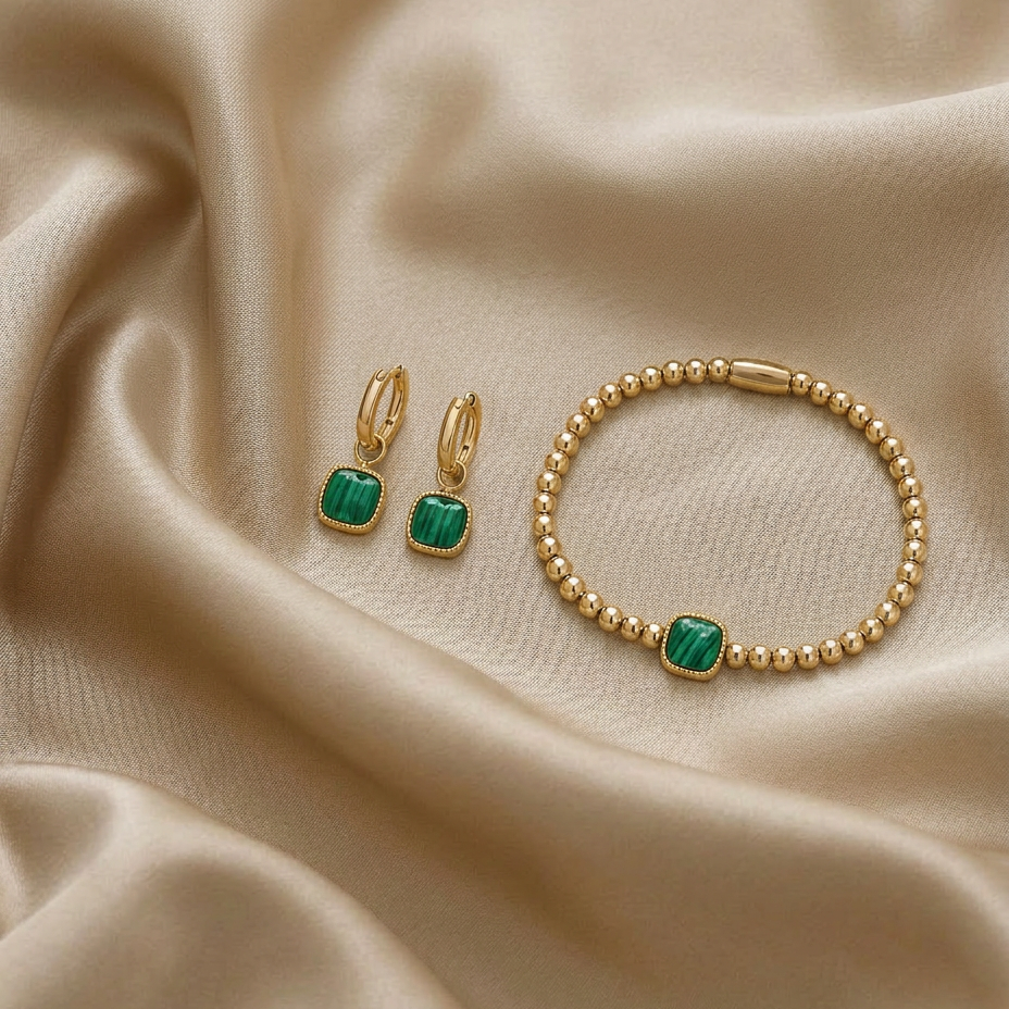 Schmuckset Malachit - goldfarben