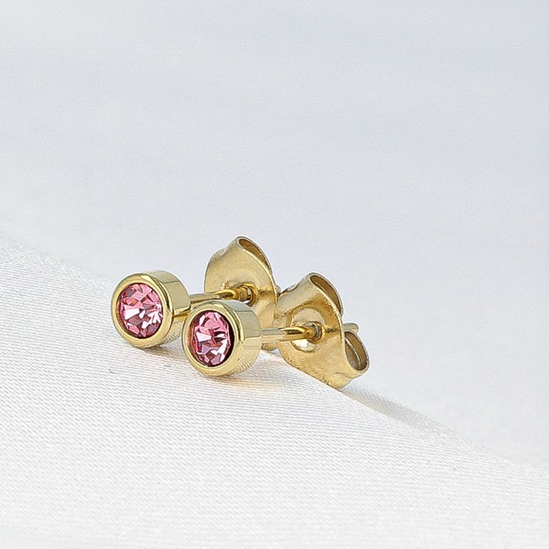 Stralende Gouden Oorsteker met Roze Zirkonia 4mm
