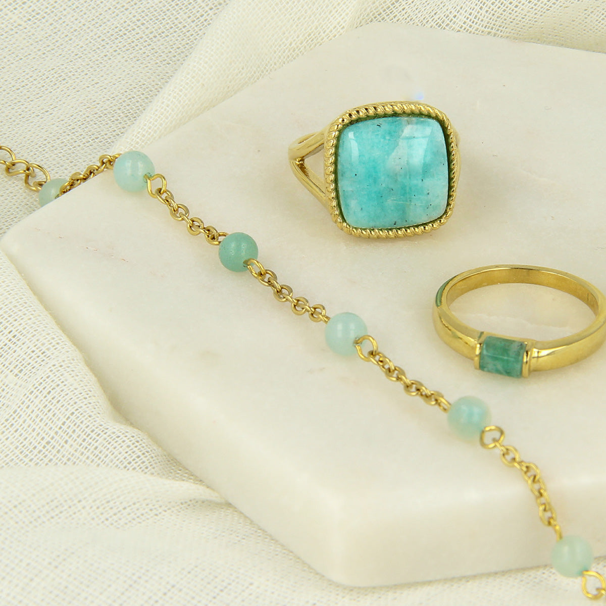 Gouden zegelring - Amazonite edelsteen - emotionele balans