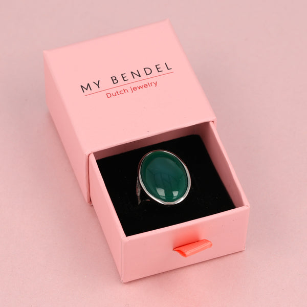 Zilveren statement ring - Green Agate edelsteen