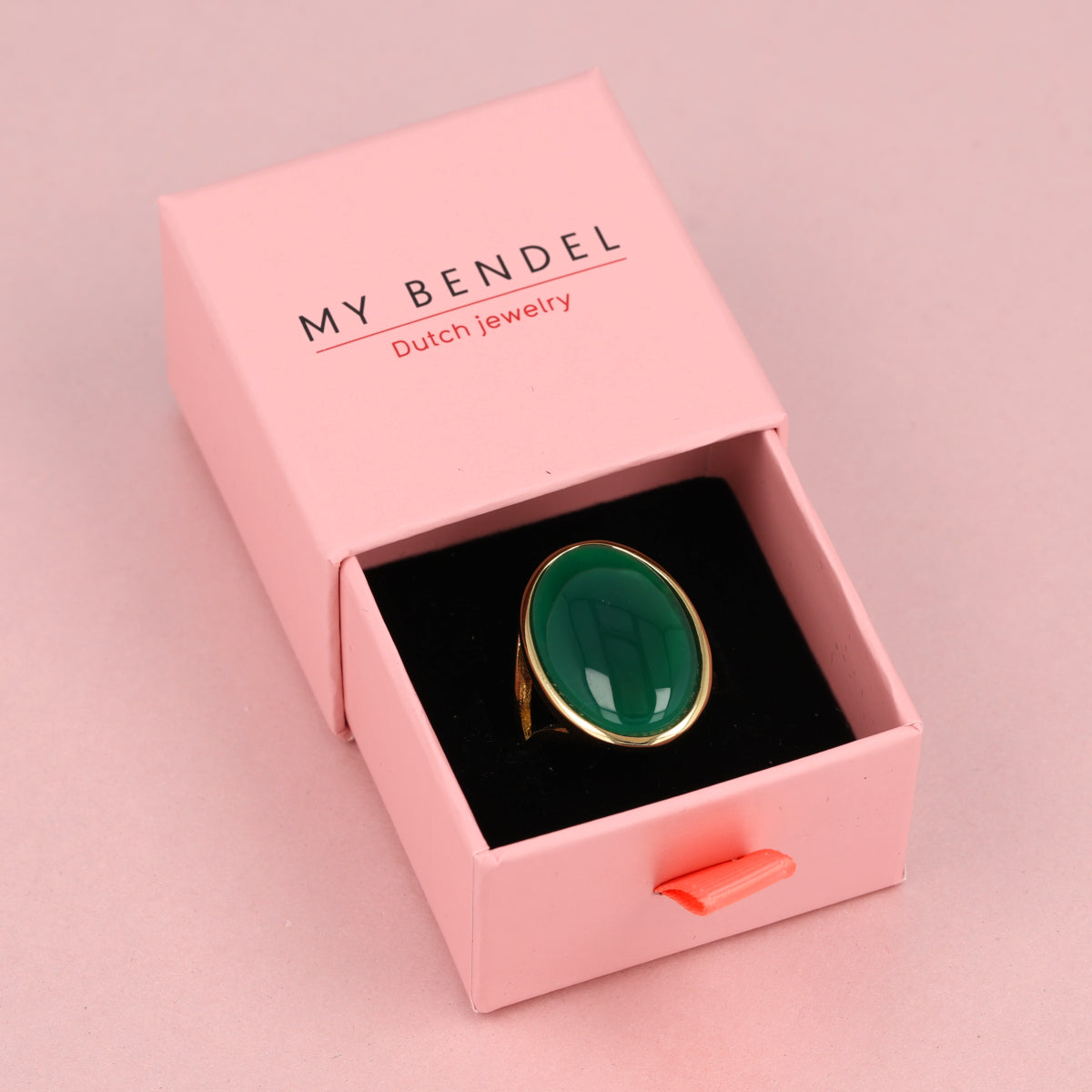 Statement Ring met Ovale Edelsteen • Groene Agaat • Goud