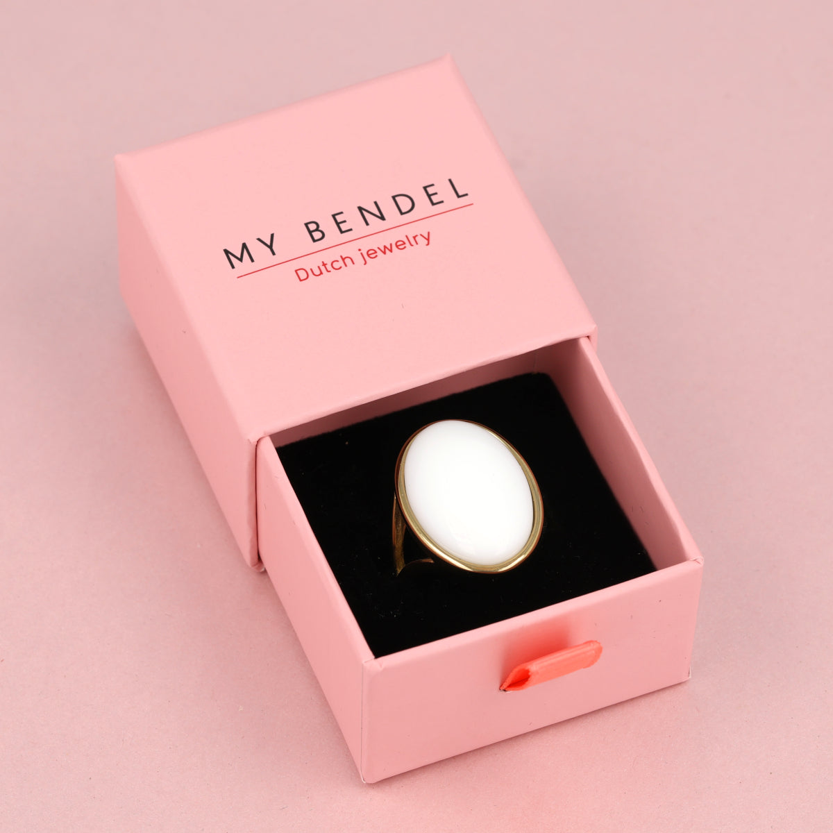 Statement Ring with Oval Gemstone • White Aventurine • Gold
