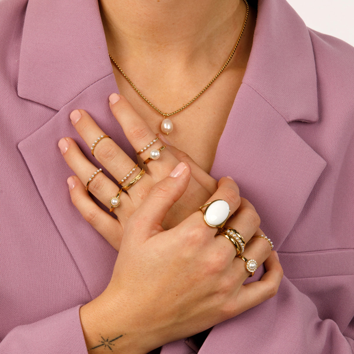 Statement Ring with Oval Gemstone • White Aventurine • Gold