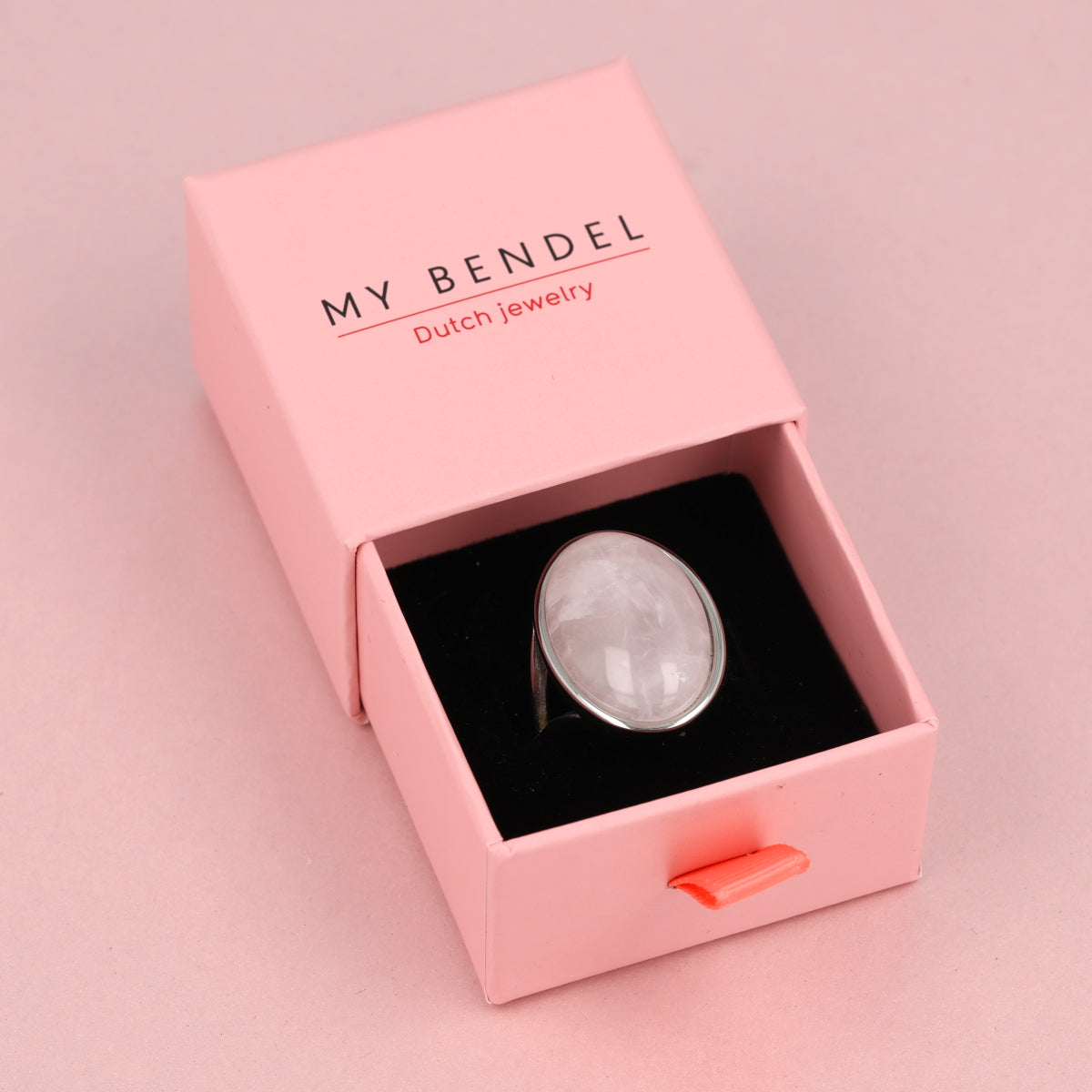 Statement Ring with Oval Gemstone • Rose Quartz • Silver