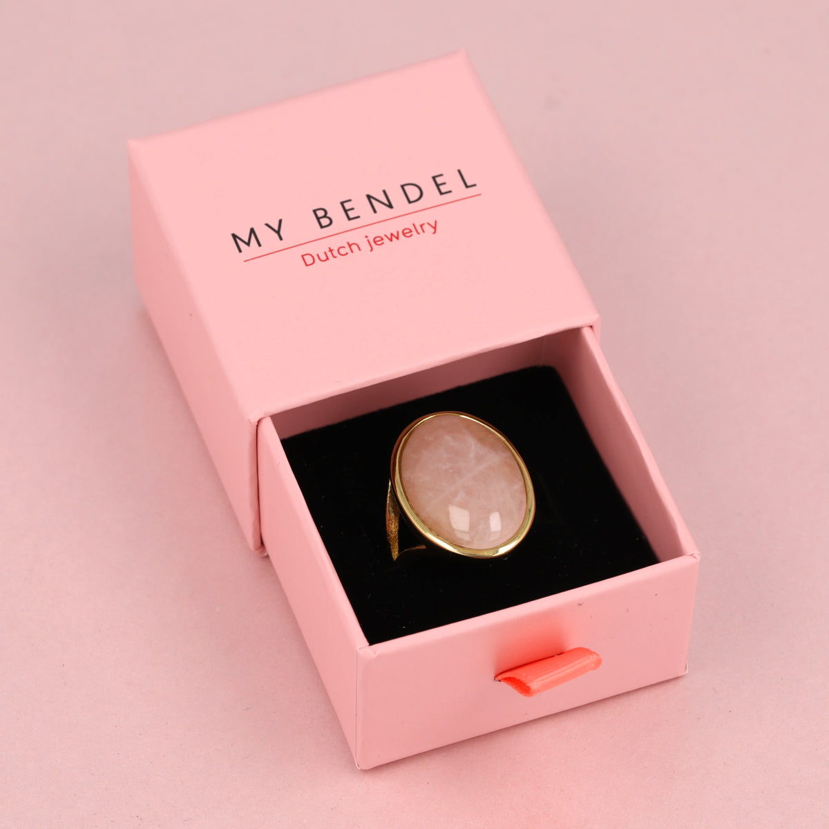 Statement Ring with Oval Gemstone • Rose Quartz • Gold