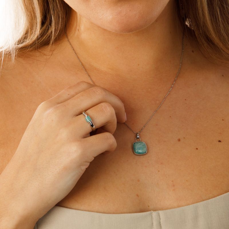 Zilveren Ketting met Vierkante Amazonite Hanger