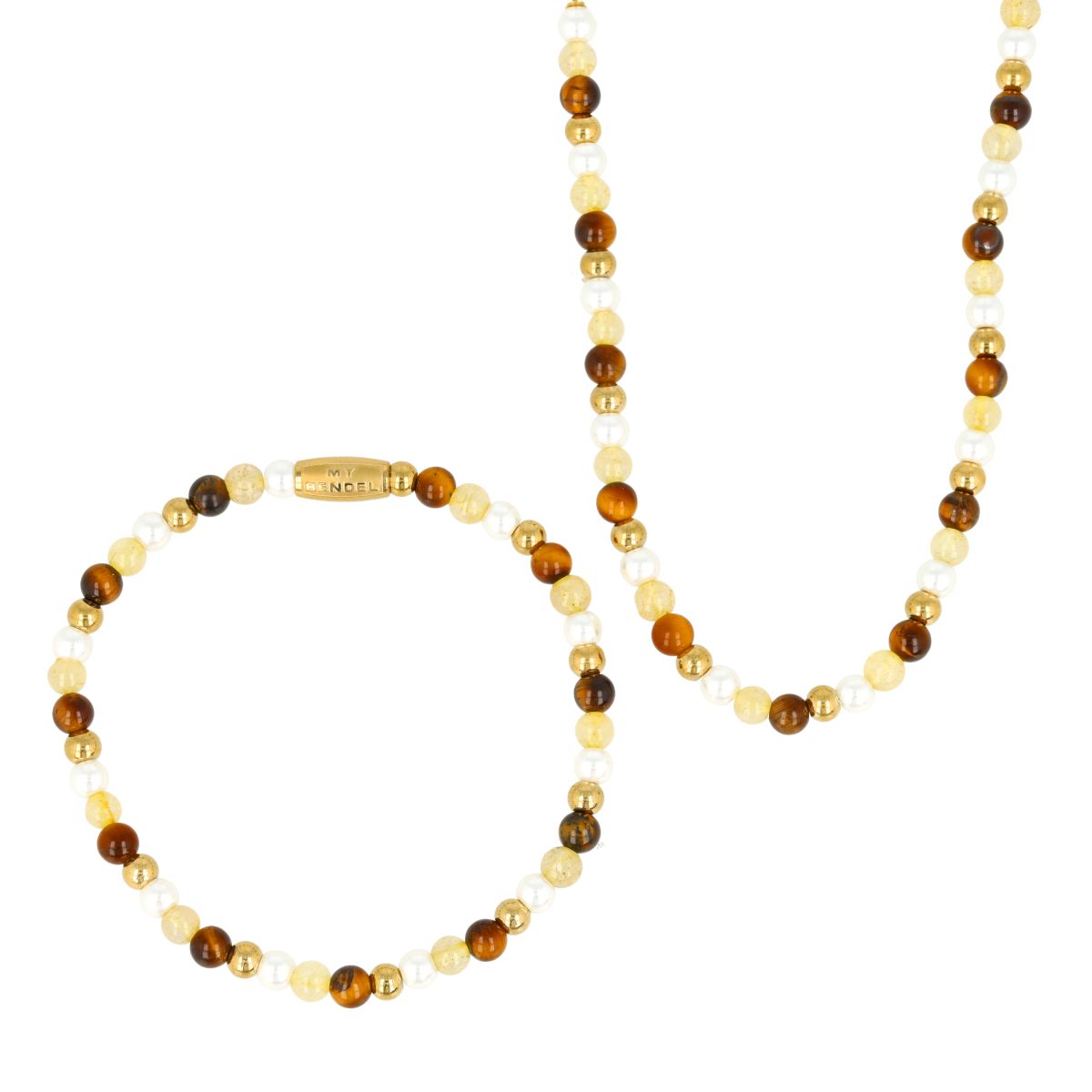 Schmuckset mit Tigerauge, Citrin und Perlen