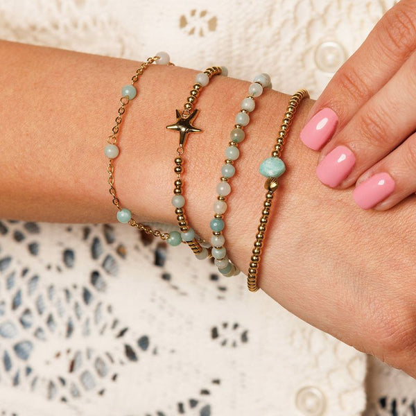 Goldenes Armband mit Seestern und Amazonit Edelsteinen