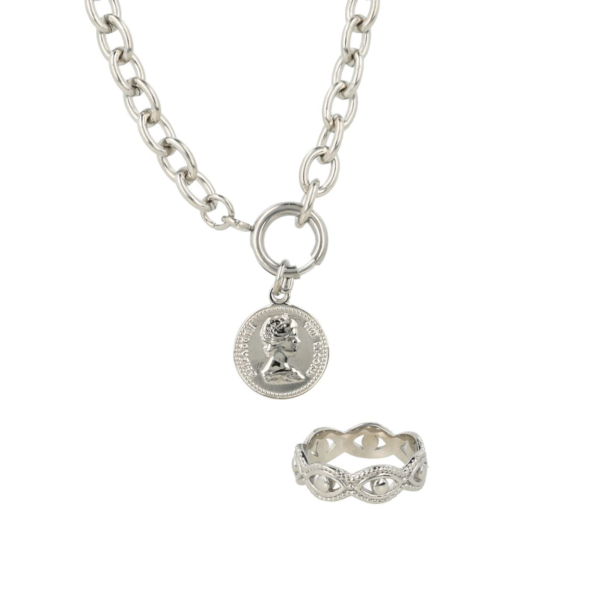 Silberschmuck-Set – Halskette mit Münzanhänger