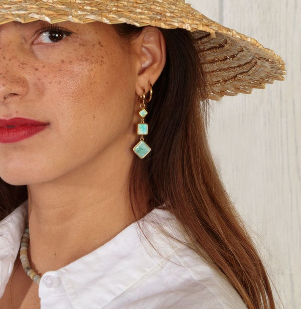 Elegante Gouden Oorbellen met Amazonite Edelstenen