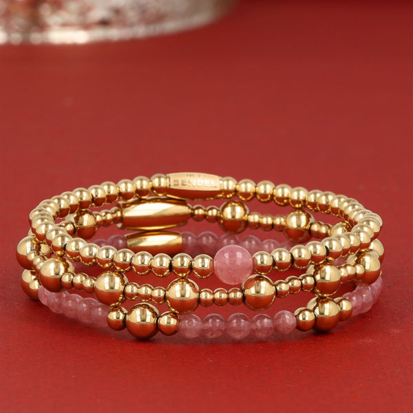 Gouden kralen armband met Berry Quartz - My Bendel