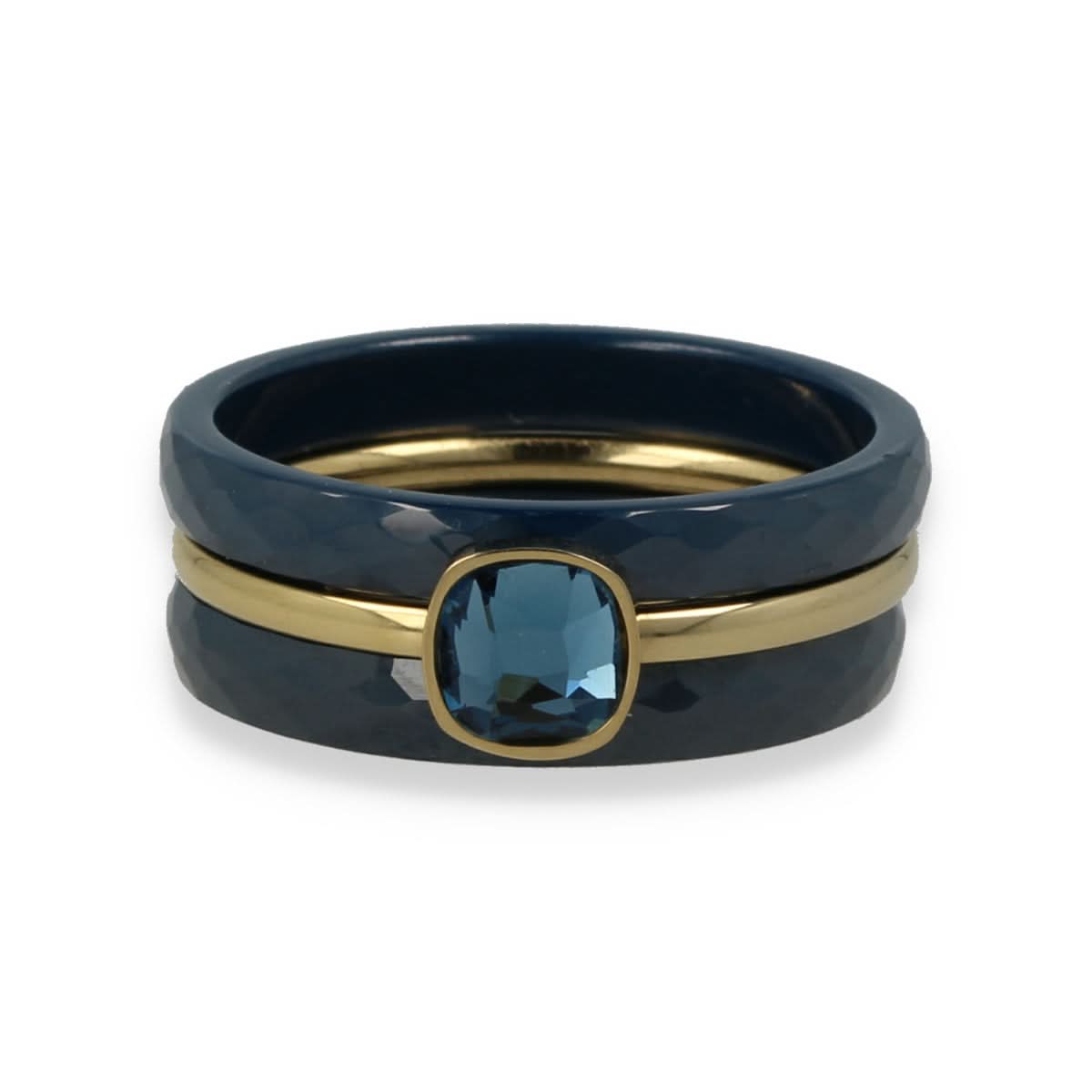 Blauw keramiek ringenset - gouden zirkonia - chique uitstraling - My Bendel
