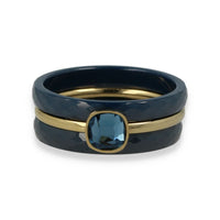 Blauw keramiek ringenset - gouden zirkonia - chique uitstraling