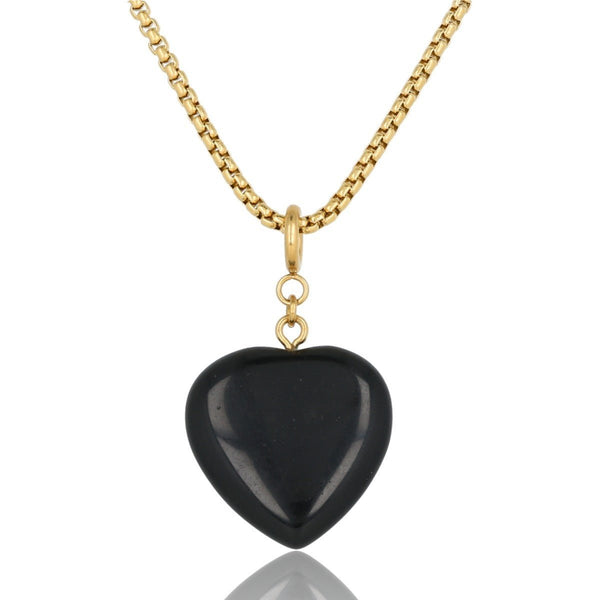 Box ketting 80cm met Onyx Hart - My Bendel