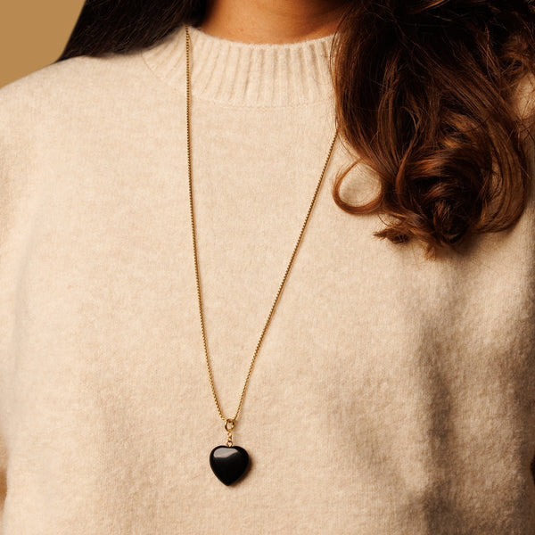 Box ketting 80cm met Onyx Hart - My Bendel