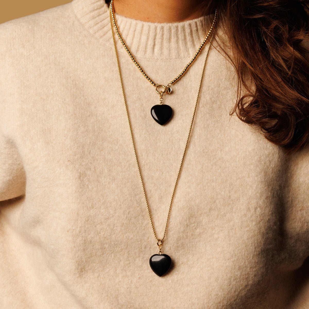 Box ketting 80cm met Onyx Hart - My Bendel