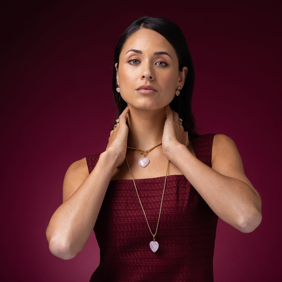 Box ketting 80cm met Rose Quartz Hart - My Bendel