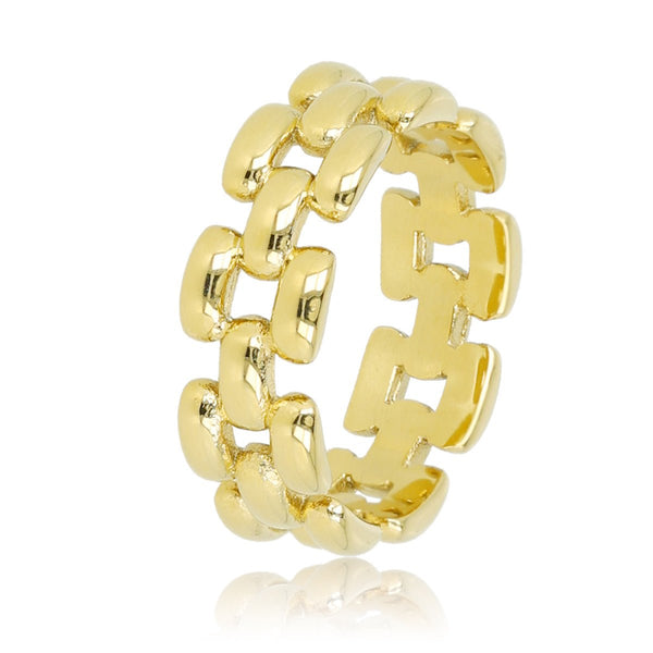 Brede gevlochten gouden damesring - Elegant en stijlvol - My Bendel