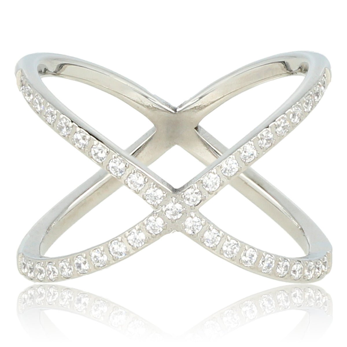 Brede zilverkleurige ring - zirkonia stenen - Stainless steel - My Bendel