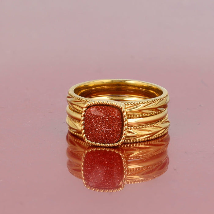 Chique gouden ringenset met Gold Sandstone edelsteen - My Bendel