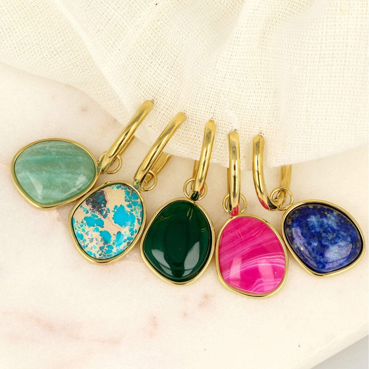Gouden Oorring met Creatieve Amazonite Hanger