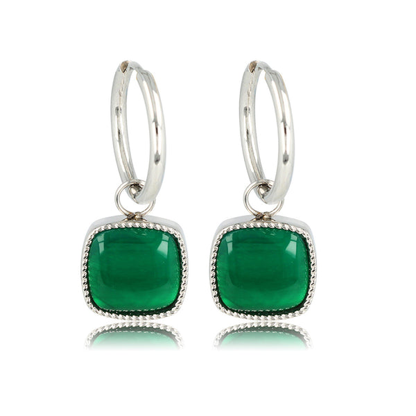 Zilveren Oorring met Majestueuze Green Agate 38mm