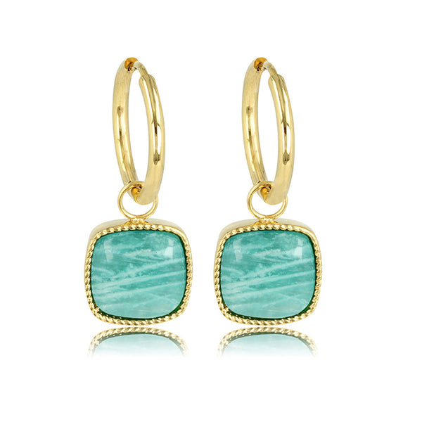 Gouden Oorring met Amazonite Edelsteen 38mm
