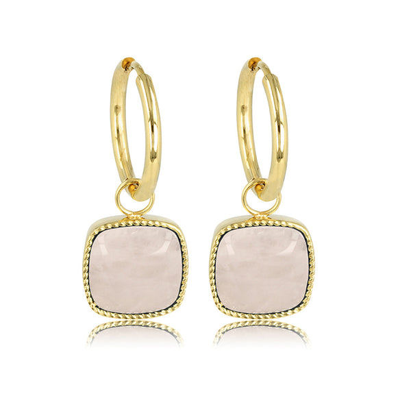 Stralende Gouden Oorring met Majestueuze Rose Quartz