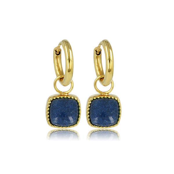 Gouden Oorringen met Blue Aventurine Hanger