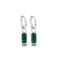 Elegante zilveren oorring met Green Agate hanger