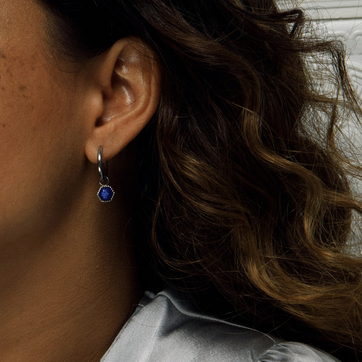 Silver Hexagon Earrings with Lapis Lazuli Splendor