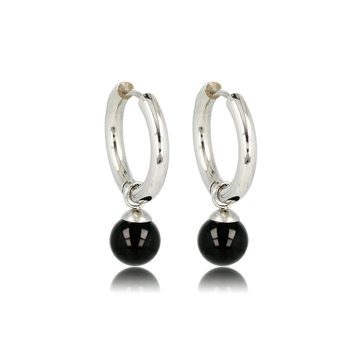 Onyx Elegance: Silver Earrings with Gemstone