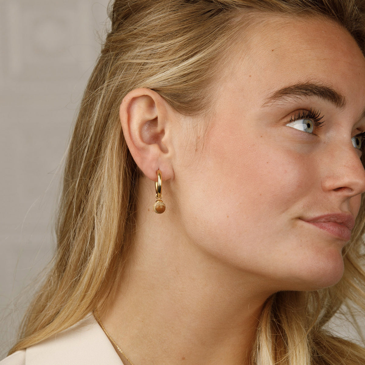 Radiant Golden Earrings with Picture Jasper Bead