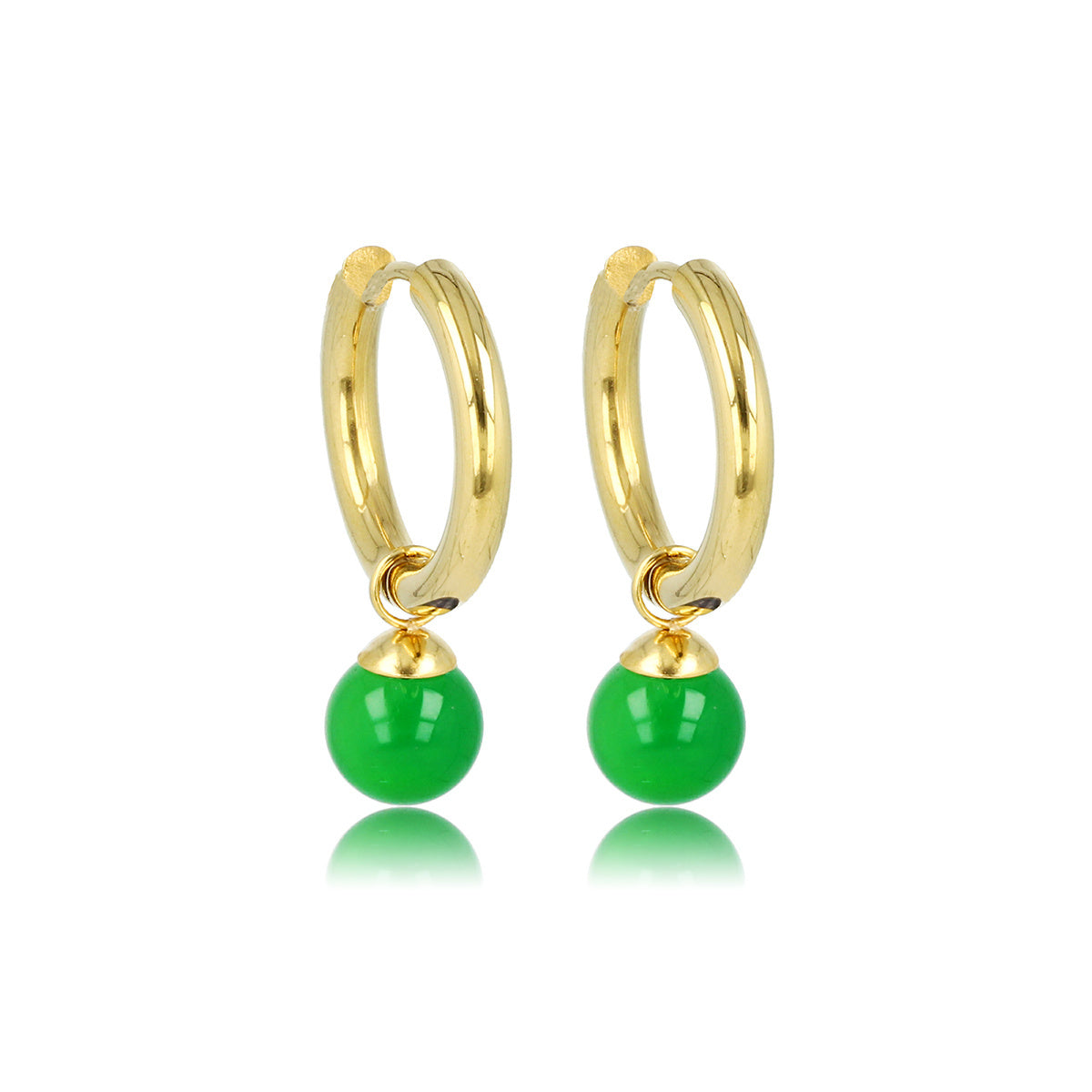 Radiant Golden Earrings with Green Agate Touch