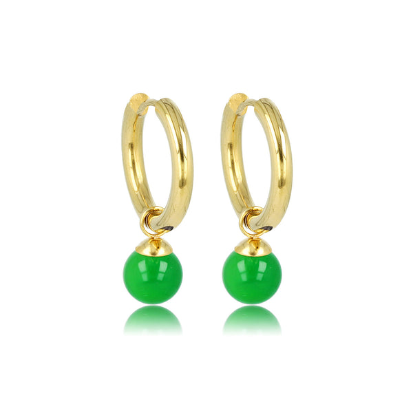 Stralende Gouden Oorringen met Green Agate Touch