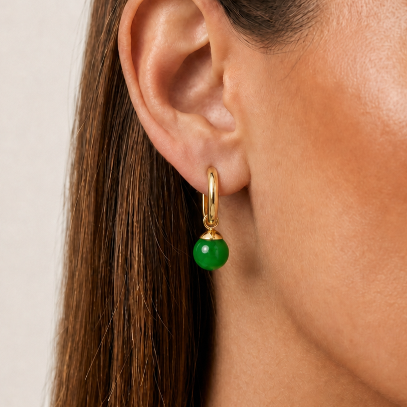 Radiant Golden Earrings with Green Agate Touch
