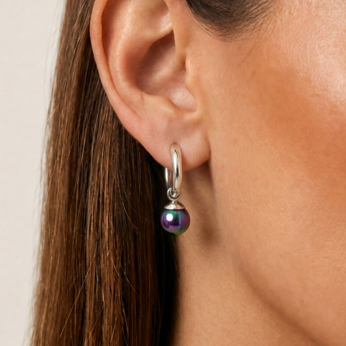 Silver Earrings with Mystical Black Pearl