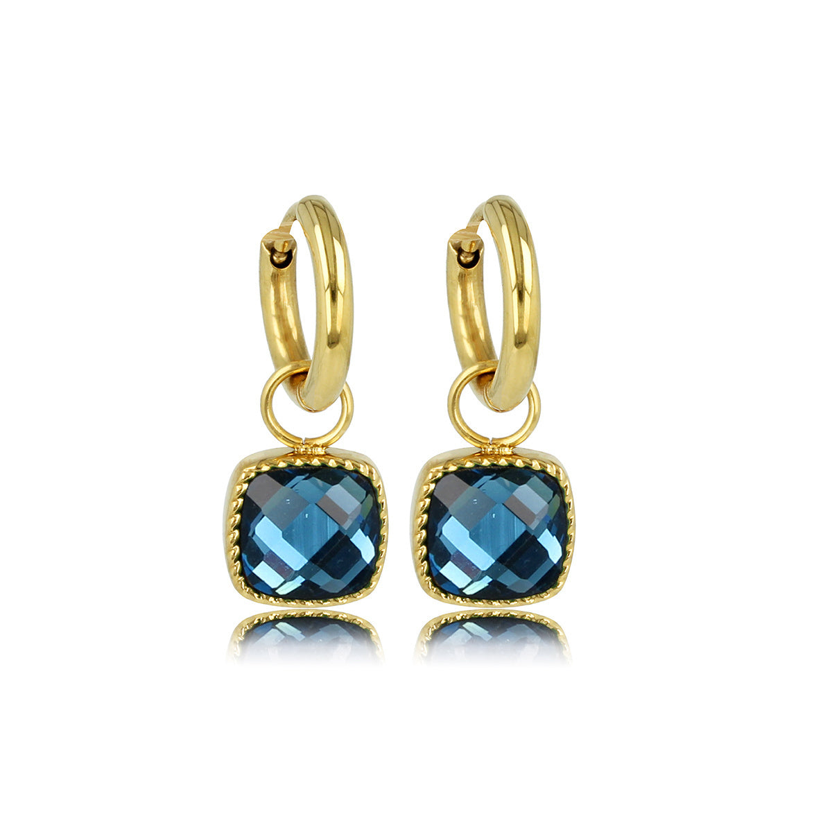 Elegant Gold Earrings with Blue Square Stone