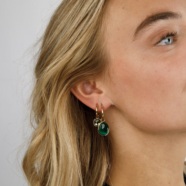Gouden Oorring met Unieke Green Agate Hanger