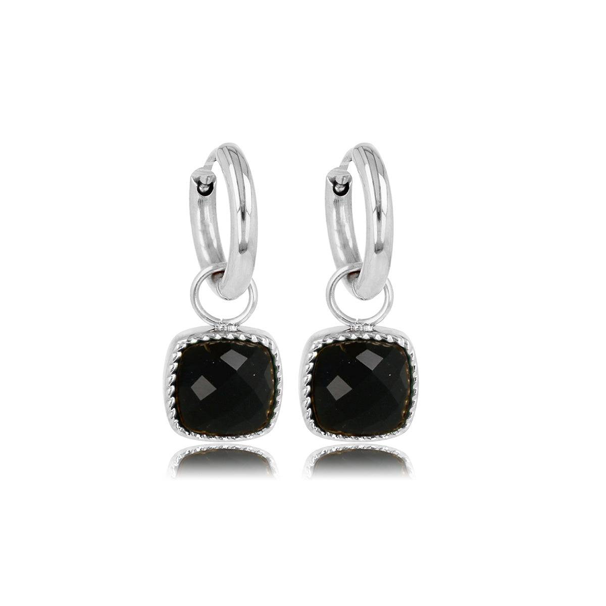 Elegant Silver Earrings with Black Square Stone