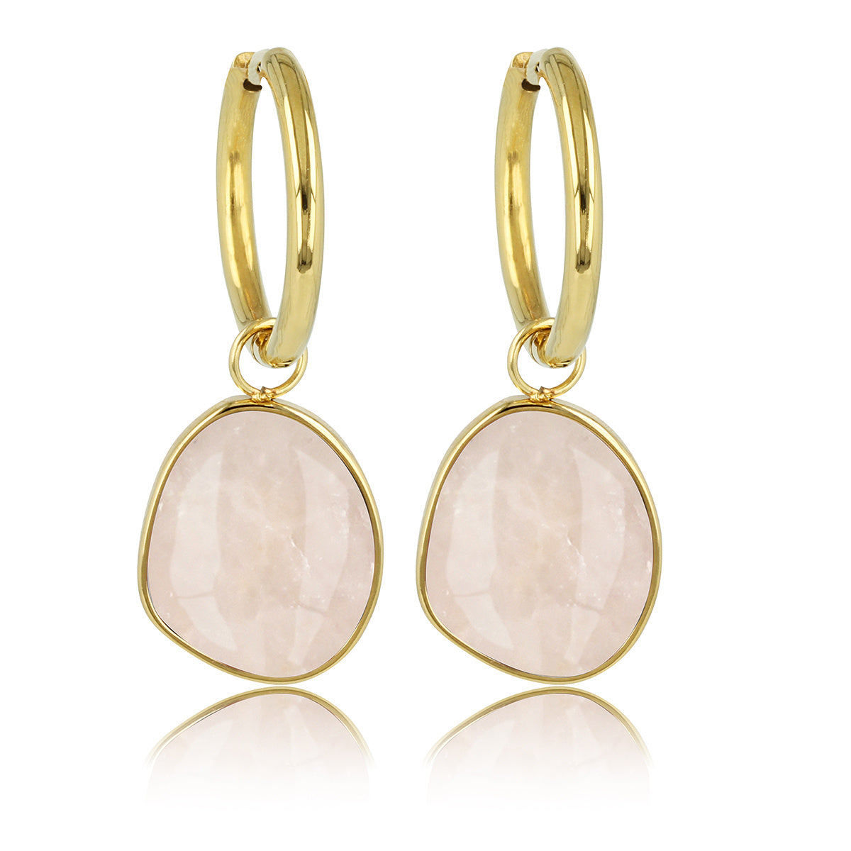 Elegant Gold Earrings with Rose Quartz Pendant