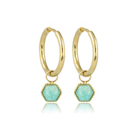Hexagonal Golden Earrings with Amazonite Touch