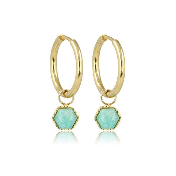 Hexagonal Golden Earrings with Amazonite Touch