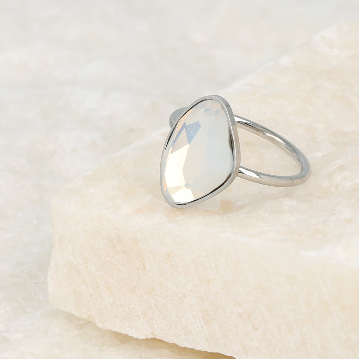 Creatieve zilveren aanschuifring - Quartz glassteen - Stainless steel - My Bendel