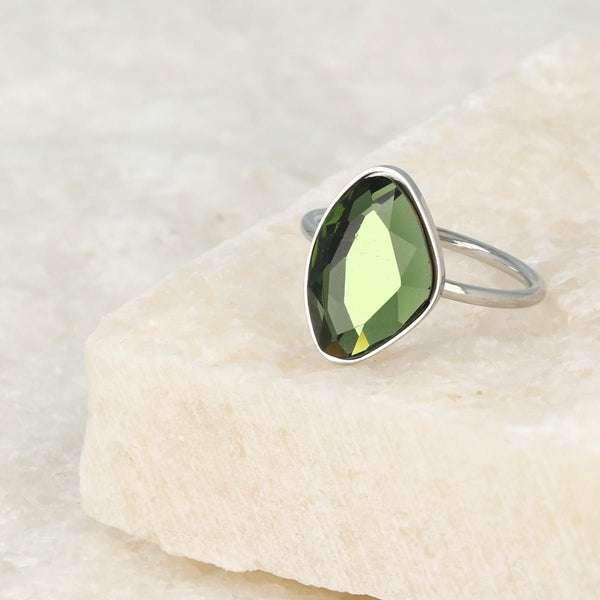 Creatieve zilveren ring - groene glassteen - Blijft mooi - My Bendel