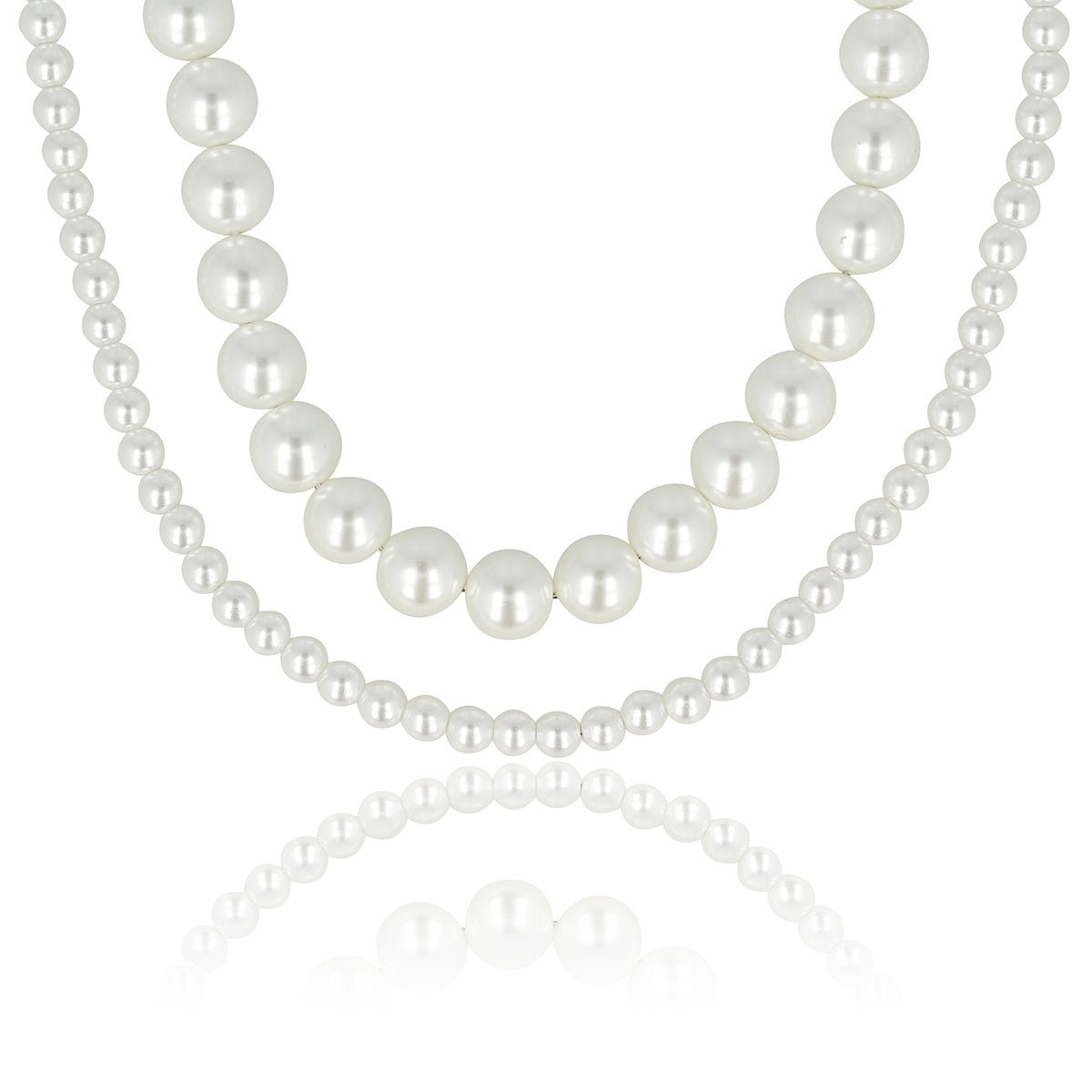 Dubbele ketting met grote en kleine witte parels - My Bendel