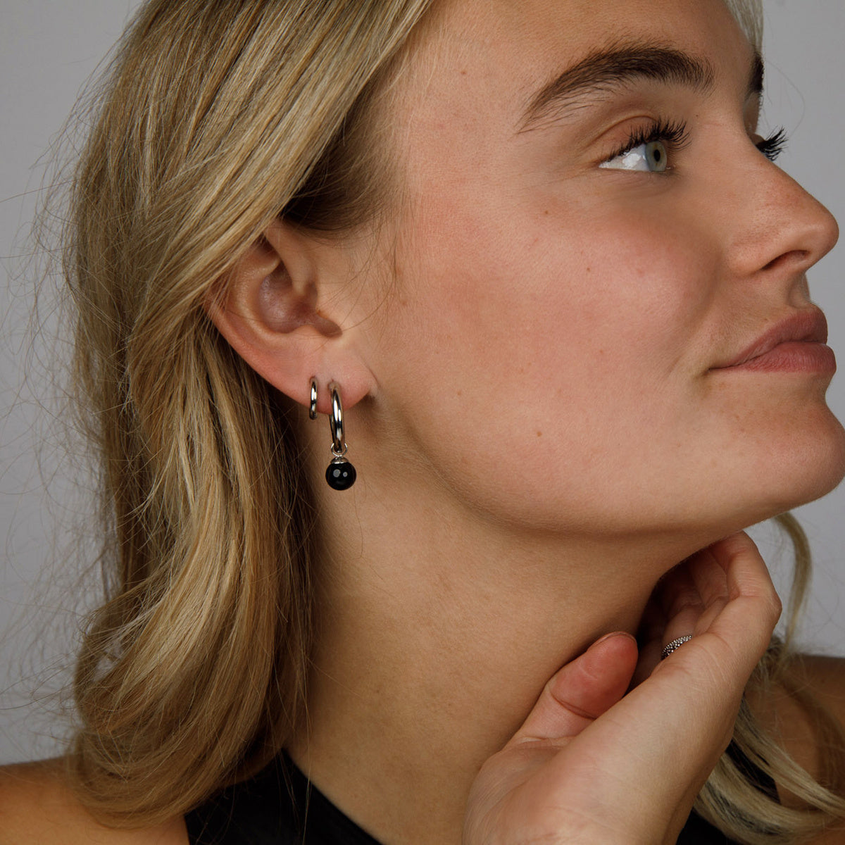 Onyx Elegance: Silver Earrings with Gemstone