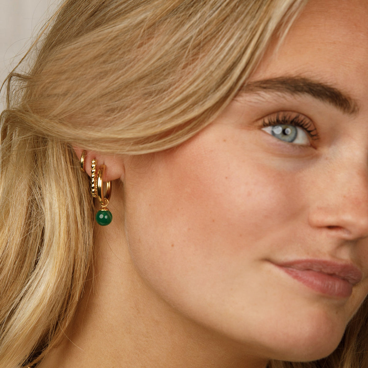 Radiant Golden Earrings with Green Agate Touch