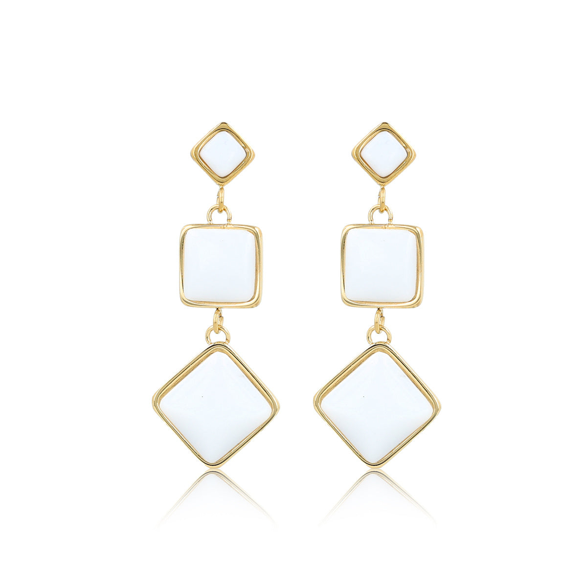 Elegante Gouden Oorbellen met White Aventurine 58mm